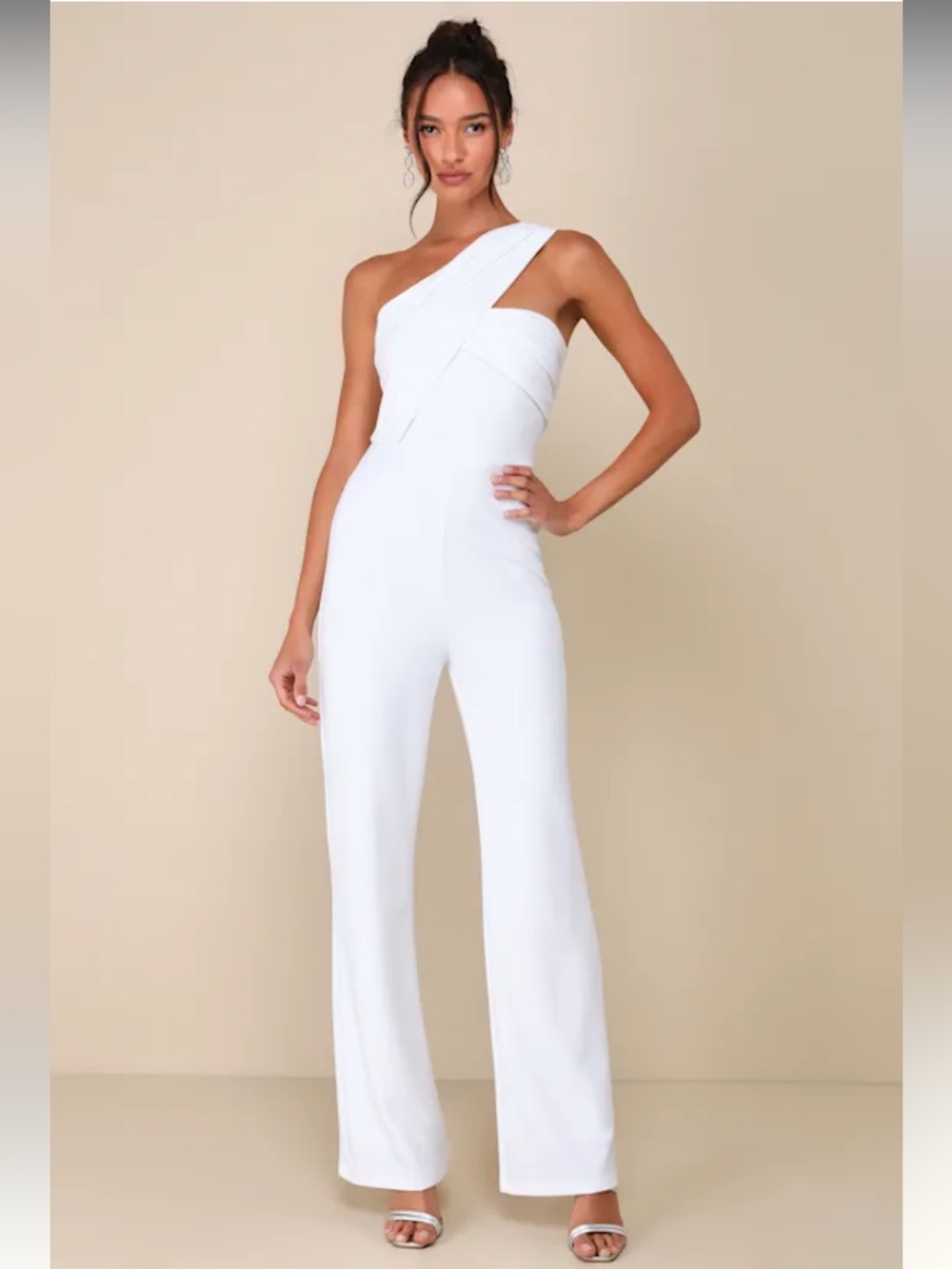 NWT - Lulus Devoted to Fun Ivory One-Shoulder Sleeveless Jumpsuit - Bridal Bride
